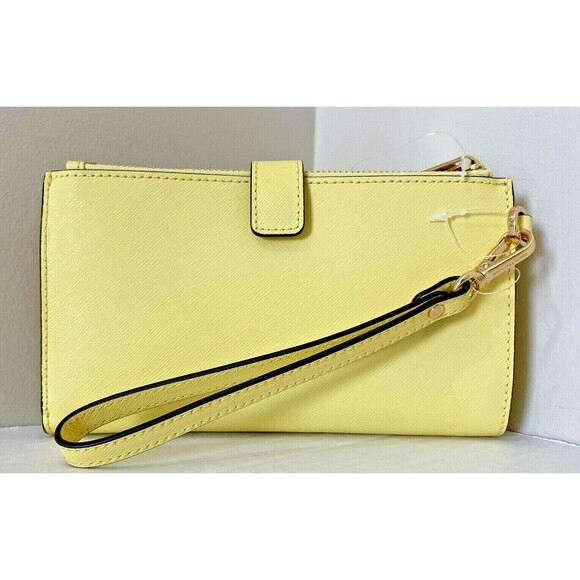 New Michael Kors Jet Set Travel Double zip wristlet Saffiano Leather Sunshine - Picture 2 of 6